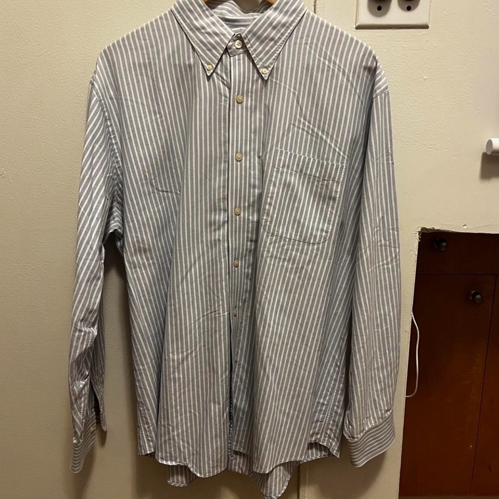 Vintage Lands End Blue White Striped Button Down Shirt